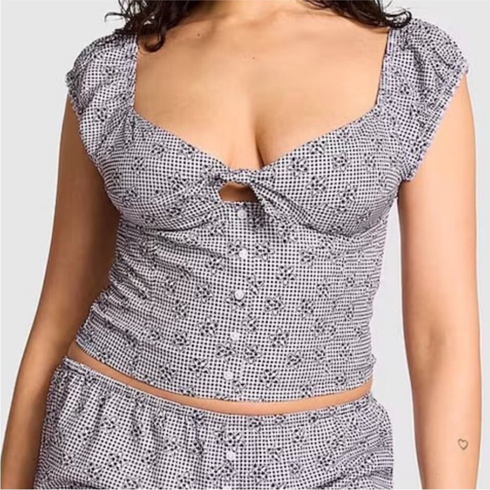 Midnight meadow Frankie’s bikinis X VS PINK grey satin Marilyn short sleeve crop